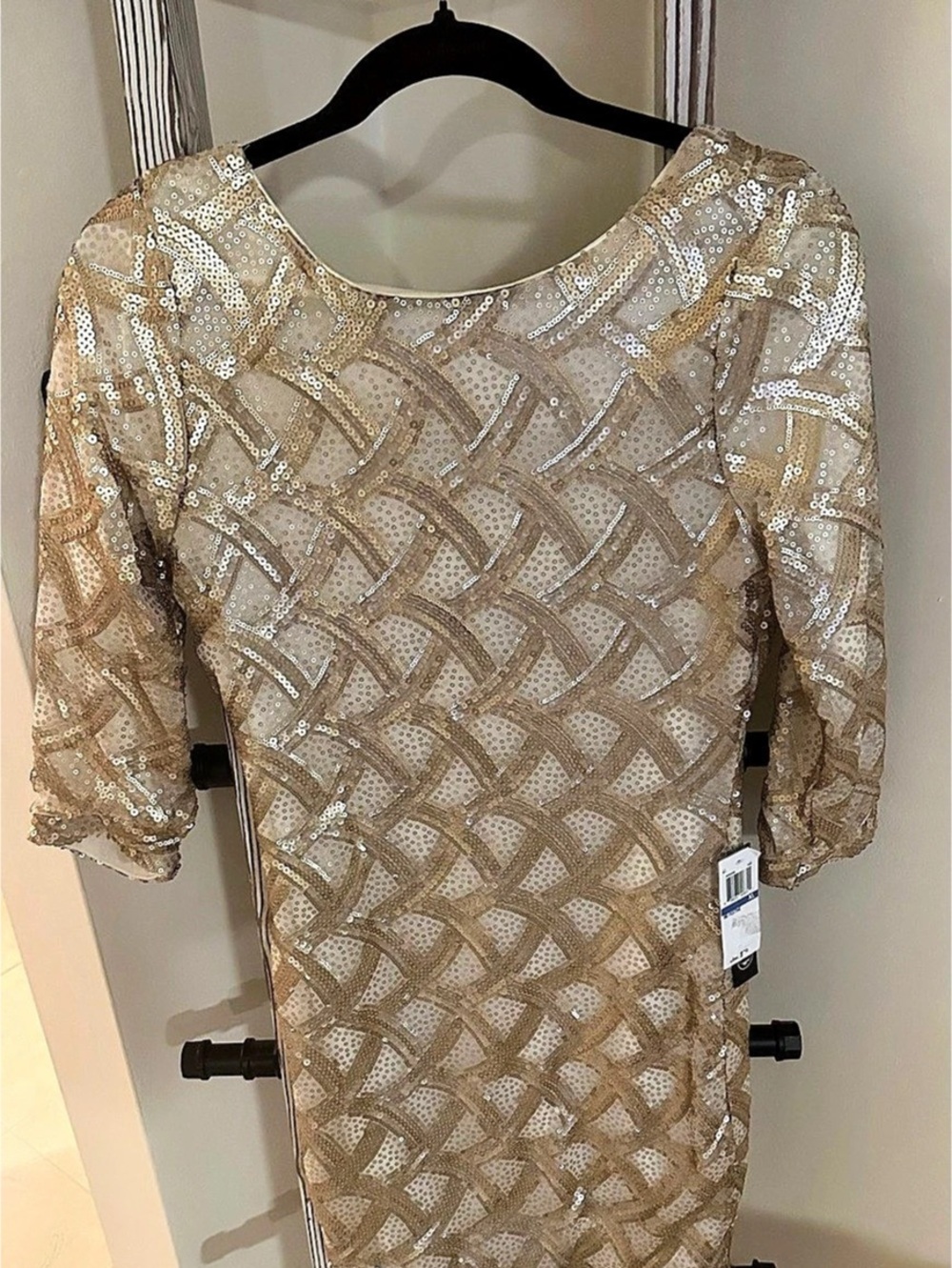 AS U WISH Be Festive Sequin Dress Gold & Cream Mini XL